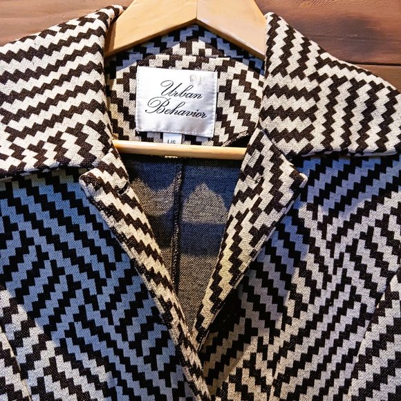*SALE* URBAN BEHAVIOR Fishbone chevron stripe light long blazer coat jacket Sz L - Picture 3 of 7